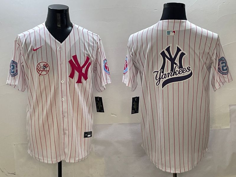 Men New York Yankees Blank White Stripe Jointly Name Nike 2025 MLB Jersey style 14